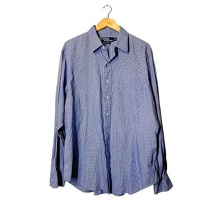 Authentic Ralph Lauren Polo Button Up Navy Checkered Collared Business